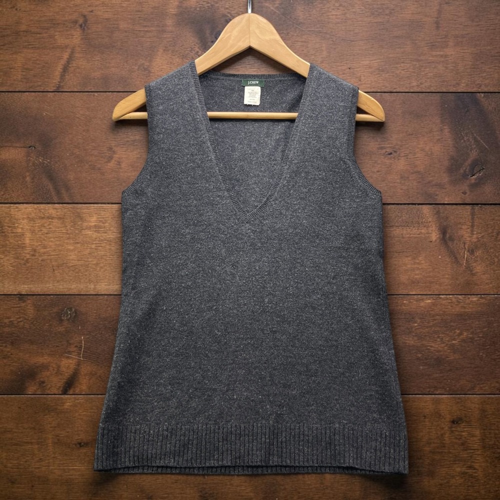 J.Crew Womens XS Merino Wool Angora Cashmere V-Neck Sweater Vest Charcoal Gray